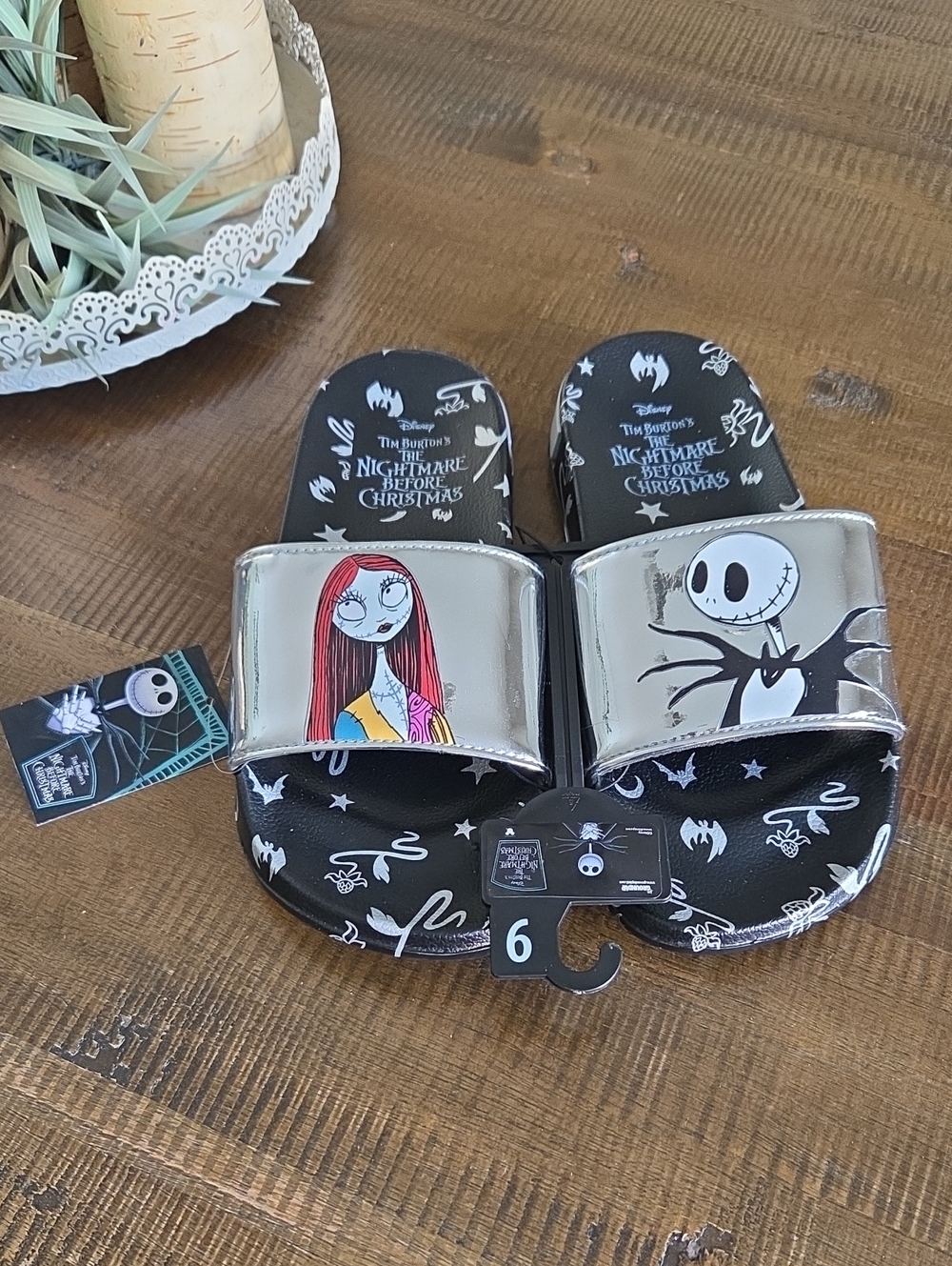 Disney The Nightmare Before Christmas Silver & Black Womens' Slide Sandals
